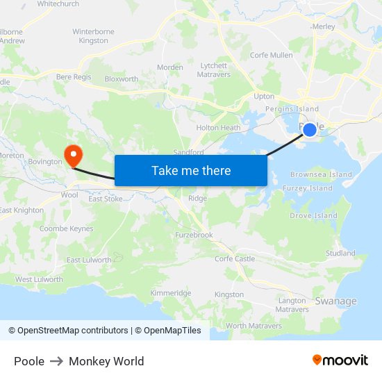 Poole to Monkey World map