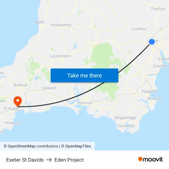 Exeter St Davids to Eden Project map
