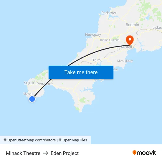 Minack Theatre to Eden Project map