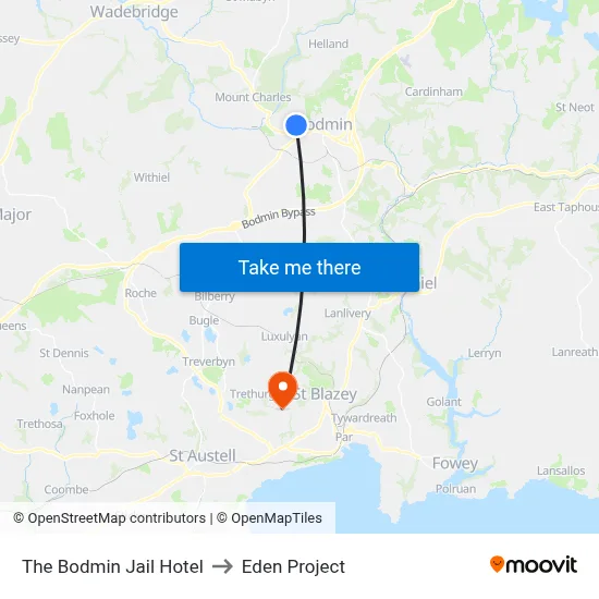 The Bodmin Jail Hotel to Eden Project map