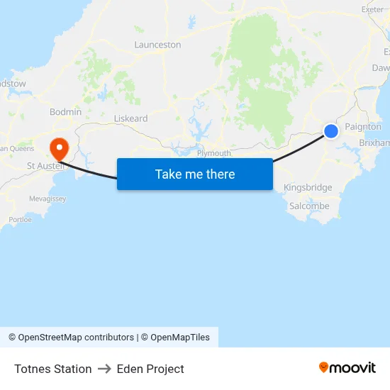Totnes Station to Eden Project map