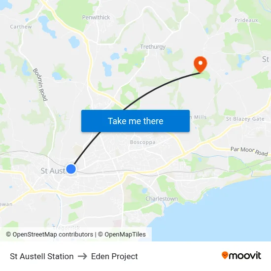 St Austell Station to Eden Project map