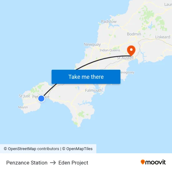 Penzance Station to Eden Project map