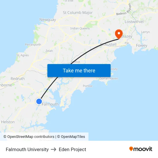 Falmouth University to Eden Project map