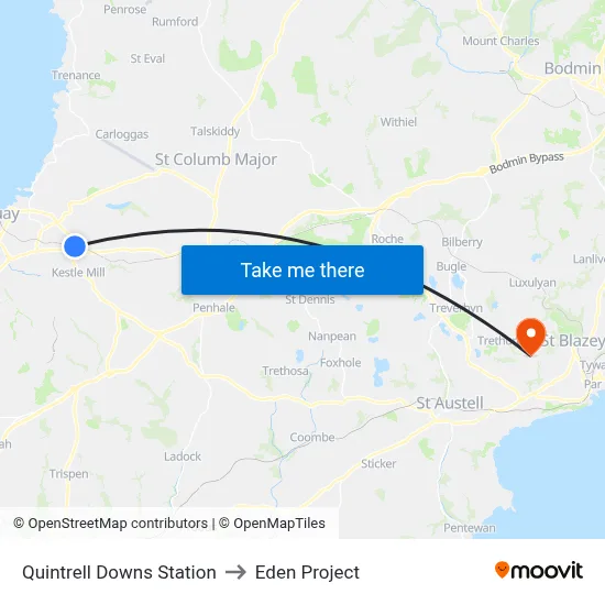 Quintrell Downs Station to Eden Project map