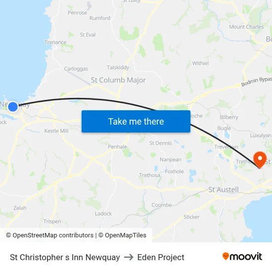 St Christopher s Inn Newquay to Eden Project map