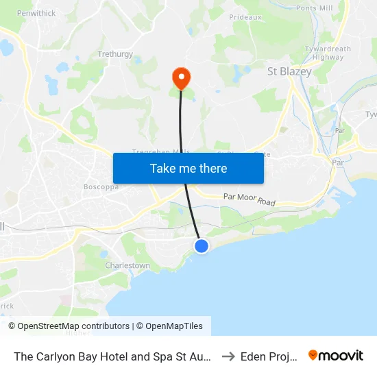 The Carlyon Bay Hotel and Spa St Austell to Eden Project map