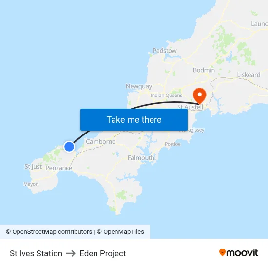St Ives Station to Eden Project map