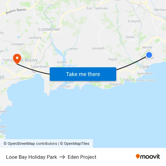 Looe Bay Holiday Park to Eden Project map