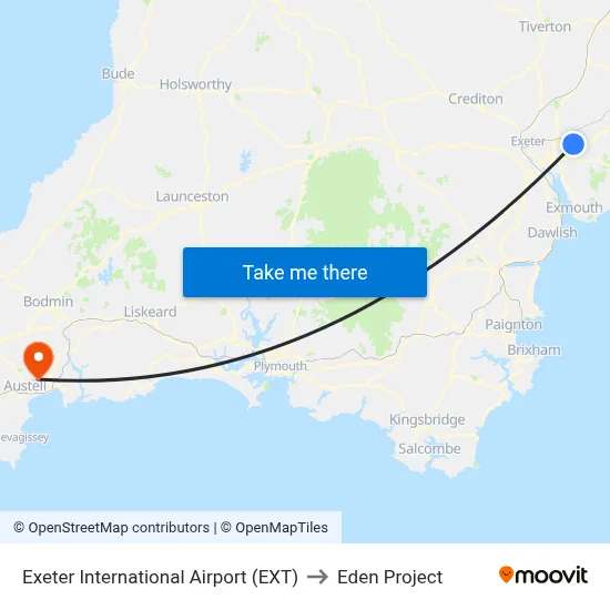 Exeter International Airport (EXT) to Eden Project map