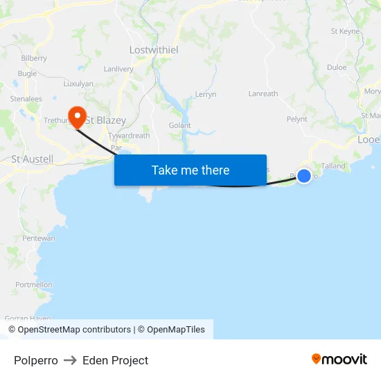 Polperro to Eden Project map