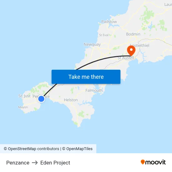 Penzance to Eden Project map