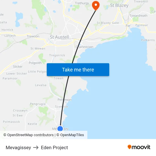 Mevagissey to Eden Project map