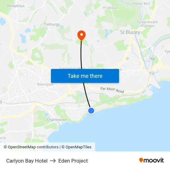 Carlyon Bay Hotel to Eden Project map