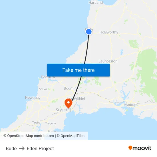 Bude to Eden Project map