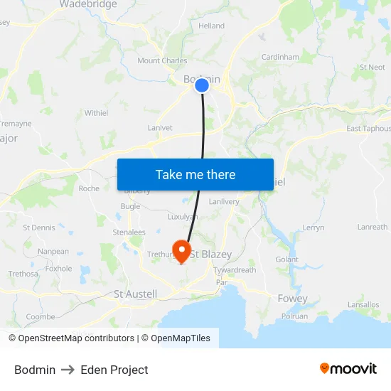Bodmin to Eden Project map