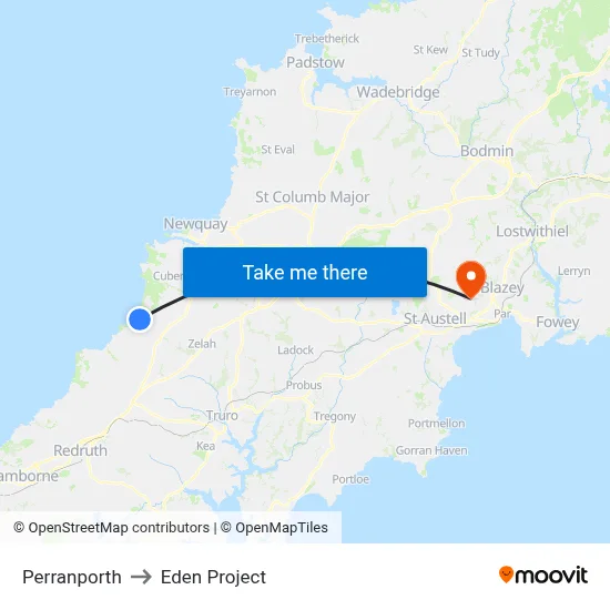 Perranporth to Eden Project map