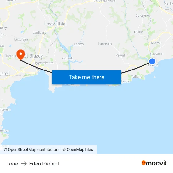 Looe to Eden Project map