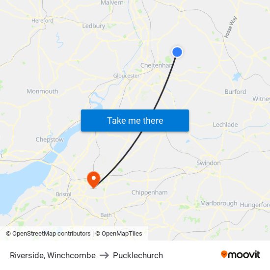 Riverside, Winchcombe to Pucklechurch map