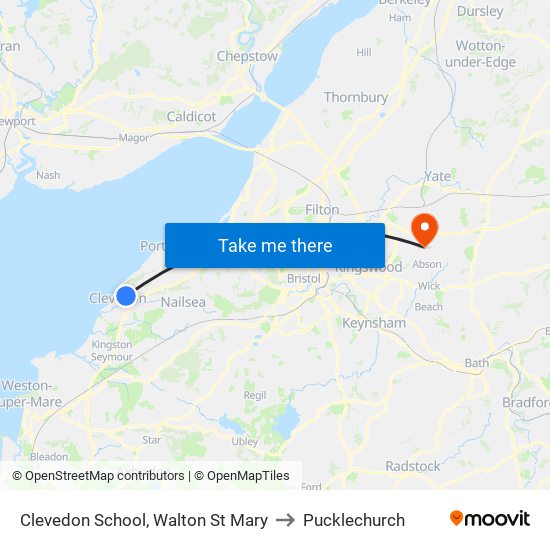 Clevedon School, Walton St Mary to Pucklechurch map