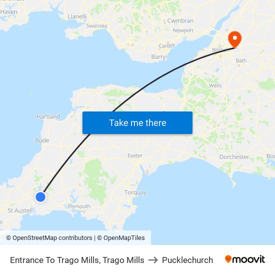 Entrance To Trago Mills, Trago Mills to Pucklechurch map