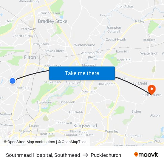 Southmead Hospital, Southmead to Pucklechurch map