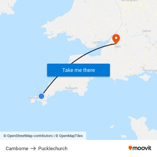 Camborne to Pucklechurch map