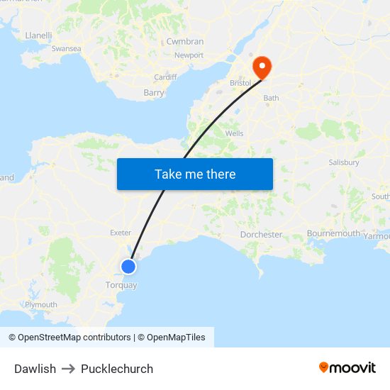 Dawlish to Pucklechurch map