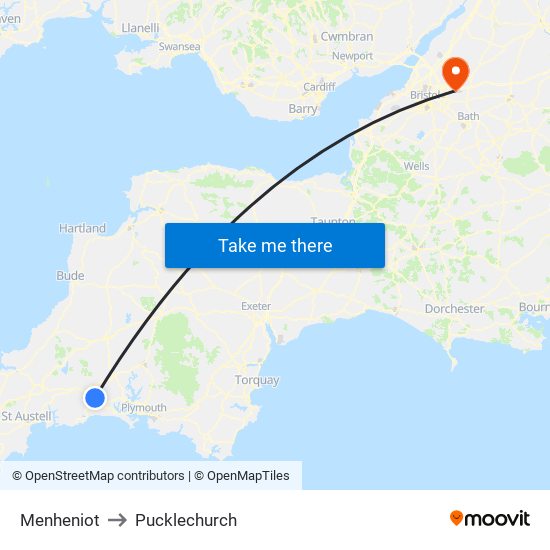 Menheniot to Pucklechurch map