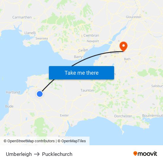 Umberleigh to Pucklechurch map