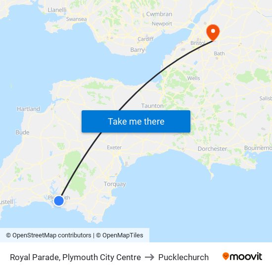 Royal Parade A3, Plymouth City Centre to Pucklechurch map