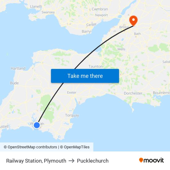 Railway Station, Plymouth to Pucklechurch map