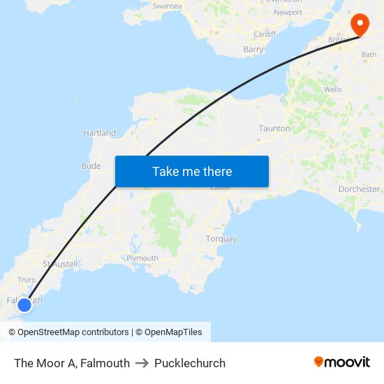 The Moor A, Falmouth to Pucklechurch map