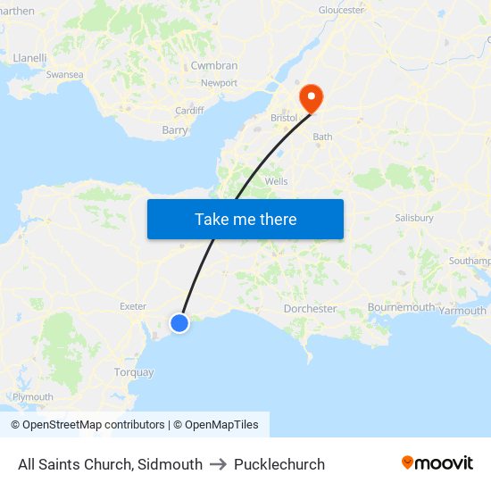 All Saints Church, Sidmouth to Pucklechurch map