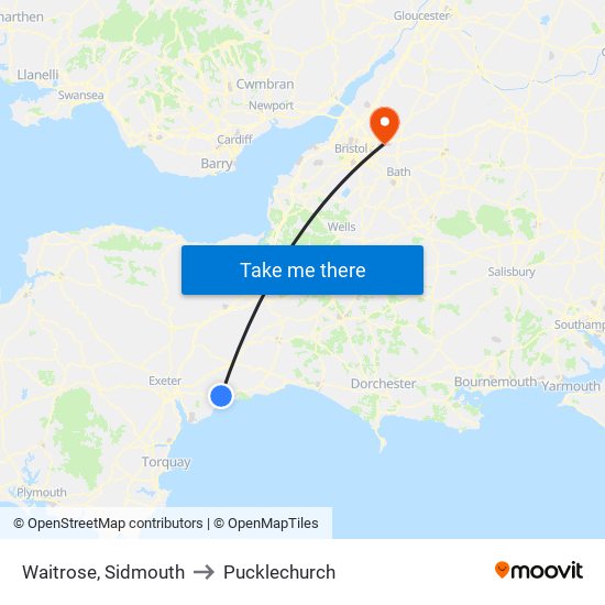 Waitrose, Sidmouth to Pucklechurch map