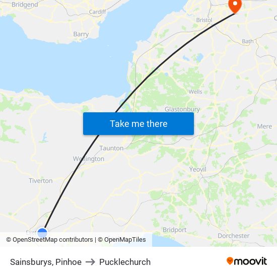 Sainsburys, Pinhoe to Pucklechurch map