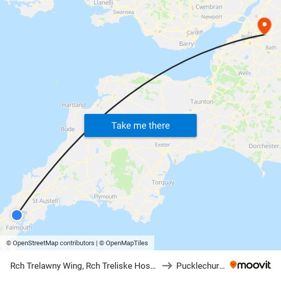 Rch Trelawny Wing, Rch Treliske Hospital to Pucklechurch map