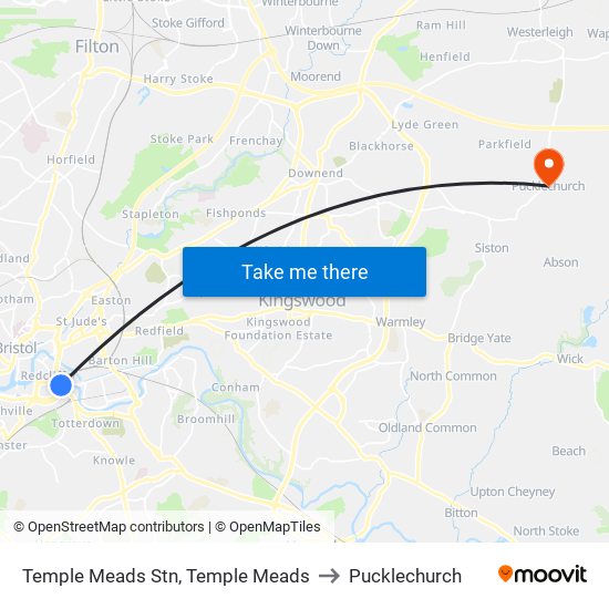 Temple Meads Stn, Temple Meads to Pucklechurch map