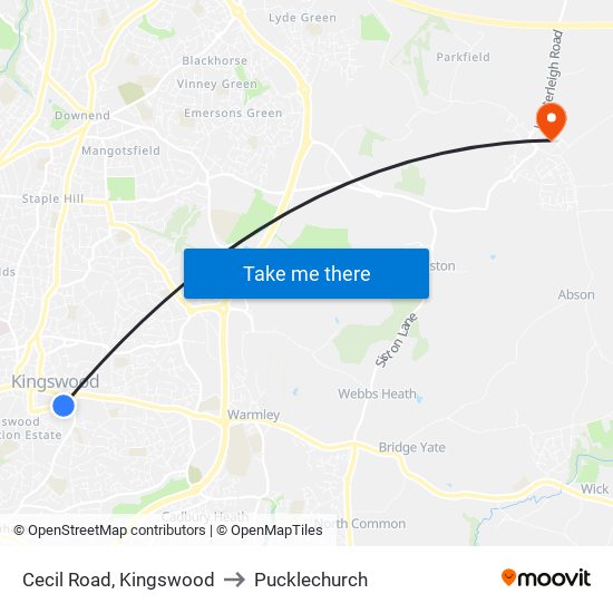 Cecil Road, Kingswood to Pucklechurch map