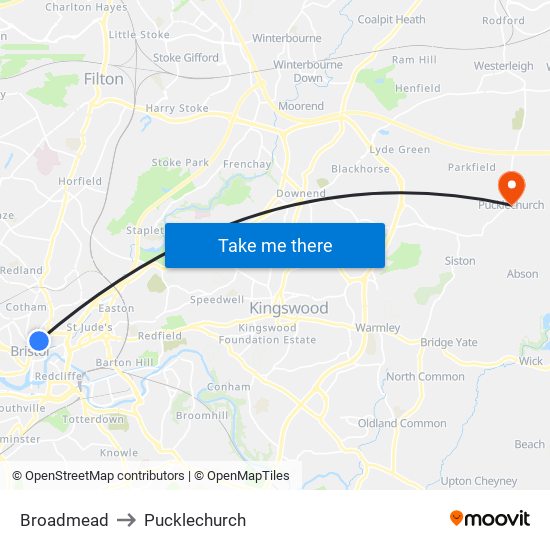 Broadmead to Pucklechurch map