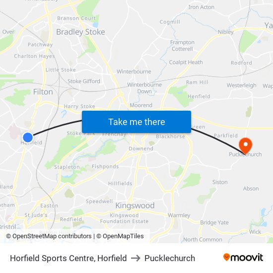 Horfield Sports Centre, Horfield to Pucklechurch map