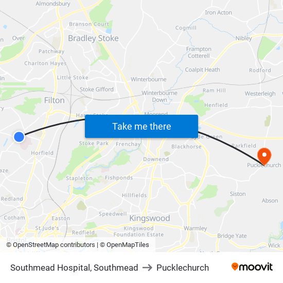 Southmead Hospital, Southmead to Pucklechurch map