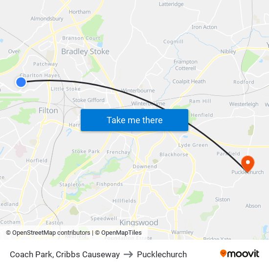 Coach Park, Cribbs Causeway to Pucklechurch map
