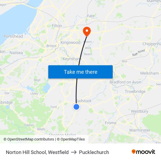 Norton Hill School, Westfield to Pucklechurch map