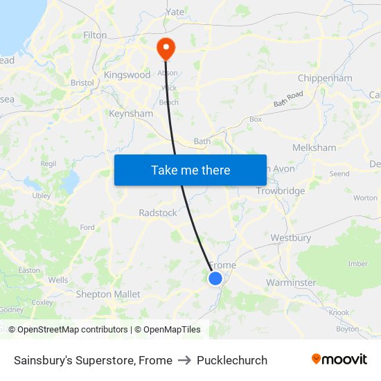 Sainsbury's Superstore, Frome to Pucklechurch map