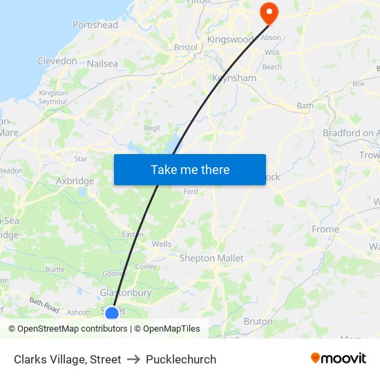 Clarks Village, Street to Pucklechurch map