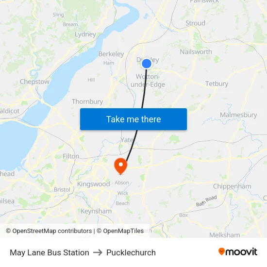 May Lane Bus Station to Pucklechurch map