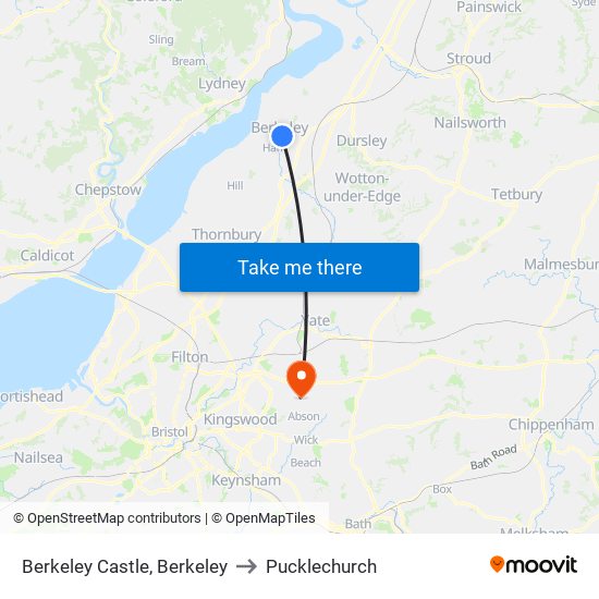 Berkeley Castle, Berkeley to Pucklechurch map