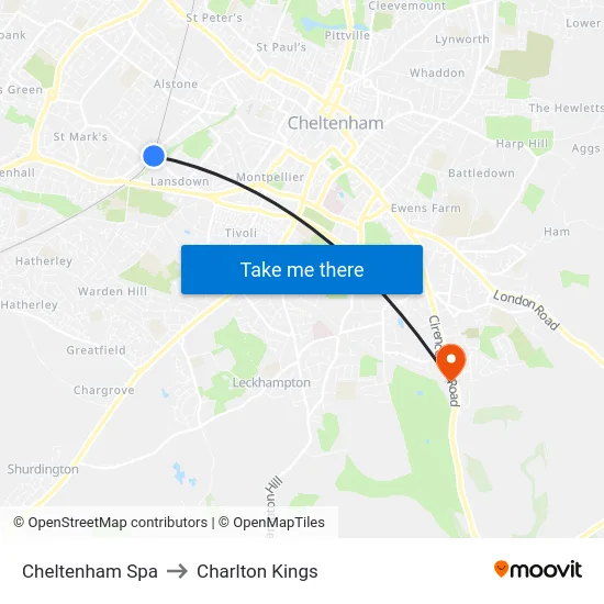 Cheltenham Spa to Charlton Kings map