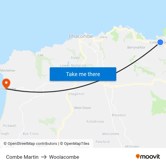 Combe Martin to Woolacombe map